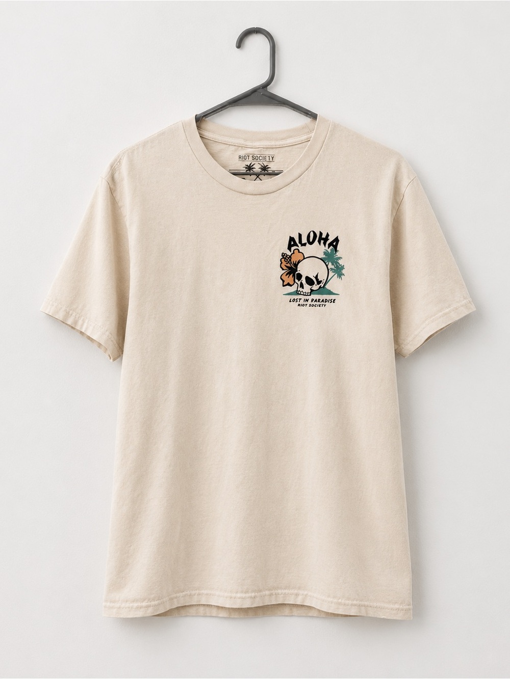 riot society cream Aloha Skull Graphic Short-Sleeve Tee